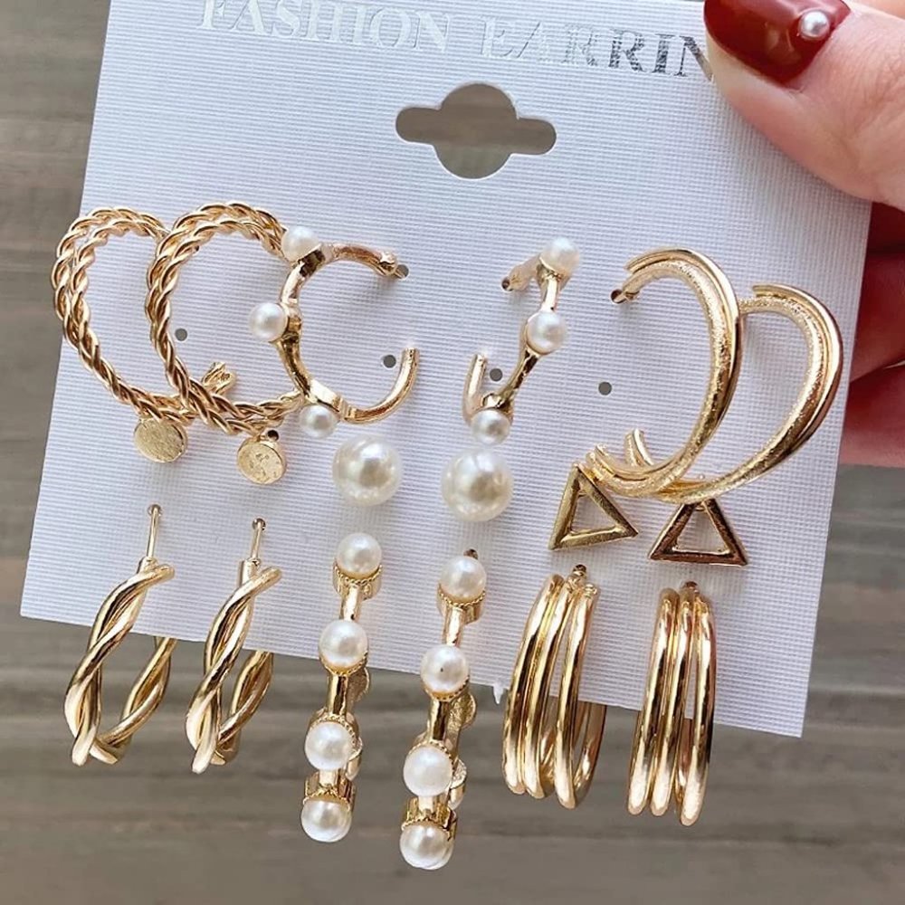 18 pairs Fashion Latest Earrings Combo Set Crystal Pearl Stud Earrings for Women - Picture 7 of 10